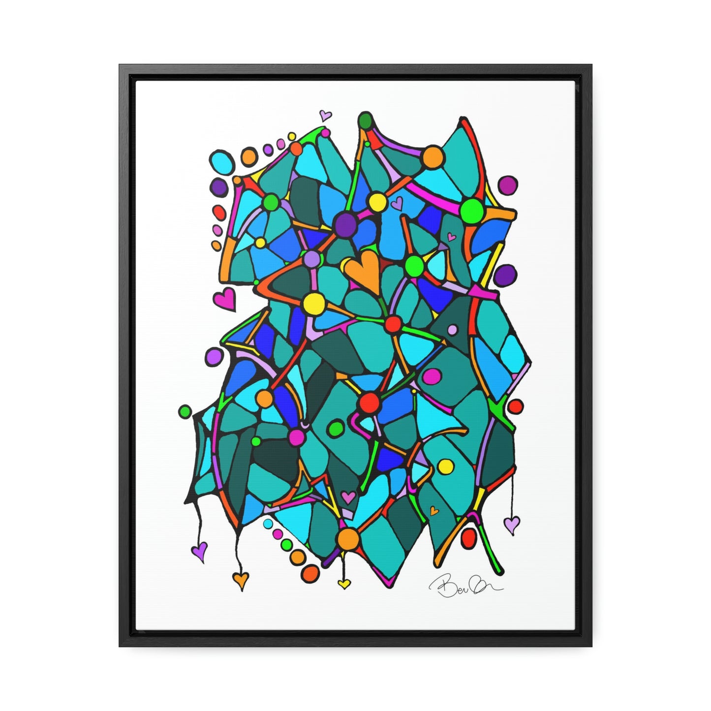 Gallery Canvas Wraps - "Celestial Celebration" - Framed Doodle Painting with Hidden Heart