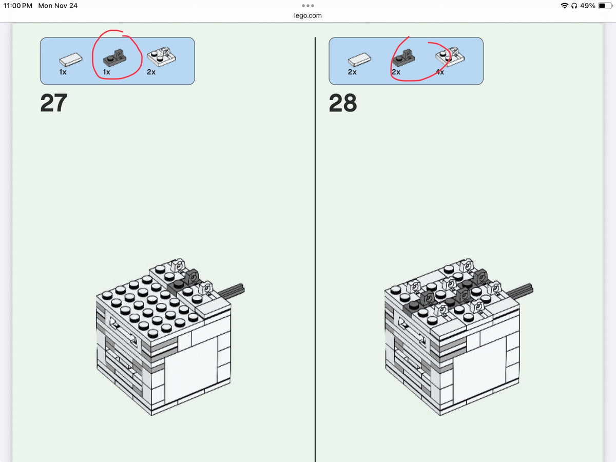 LEGO 21143 missing pieces marked on the instructions, 5