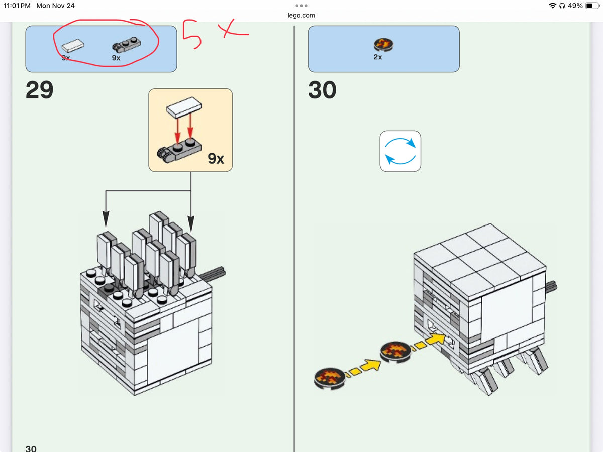 LEGO 21143 missing pieces marked on the instructions, 4