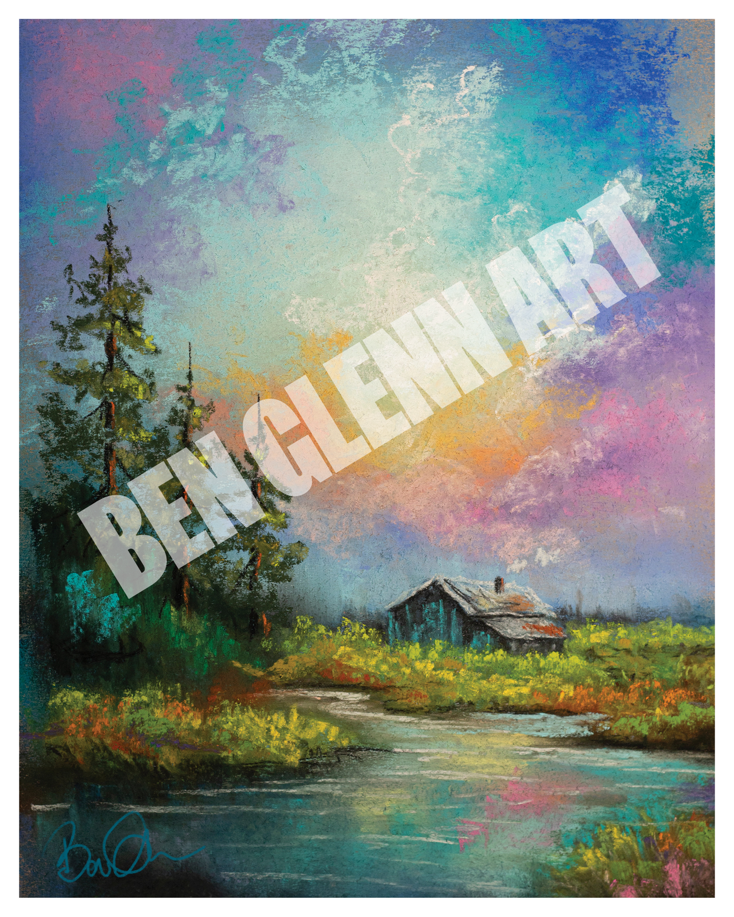 High-Resolution Chalk Landscape Digital Download - Cabin in the Painted Sky