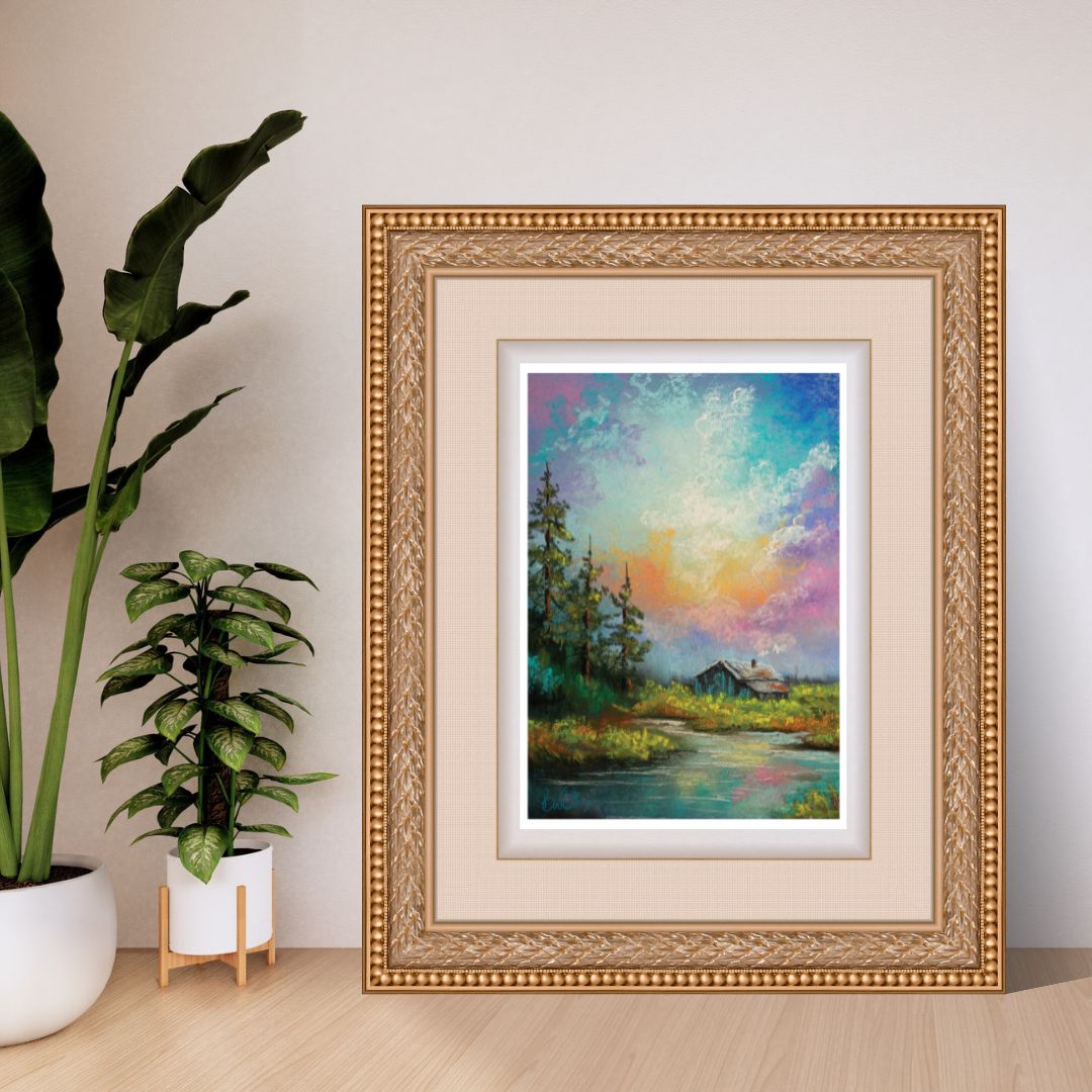 High-Resolution Chalk Landscape Digital Download - Cabin in the Painted Sky